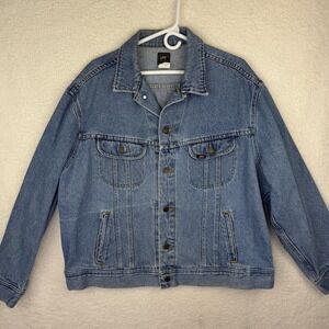 Vintage Lee Jacket Mens XL Blue Denim Button Front Trucker USA Made 90s